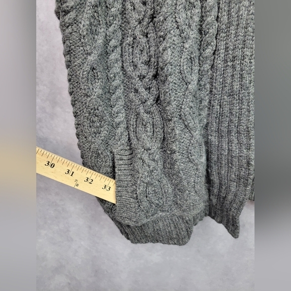 Aran Crafts Merino Wool Chunky Cable Knit Open Front Cardigan‎ Sweater Grey M/L - Picture 8 of 9